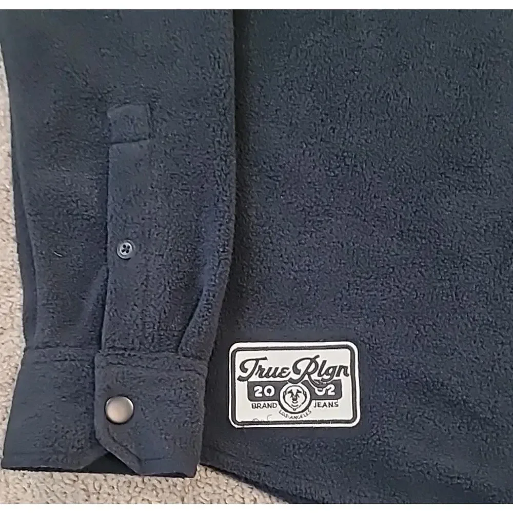 True Religion Lurex Woven Shacket Shirt Jacket Black Polar Fleece Men’s M